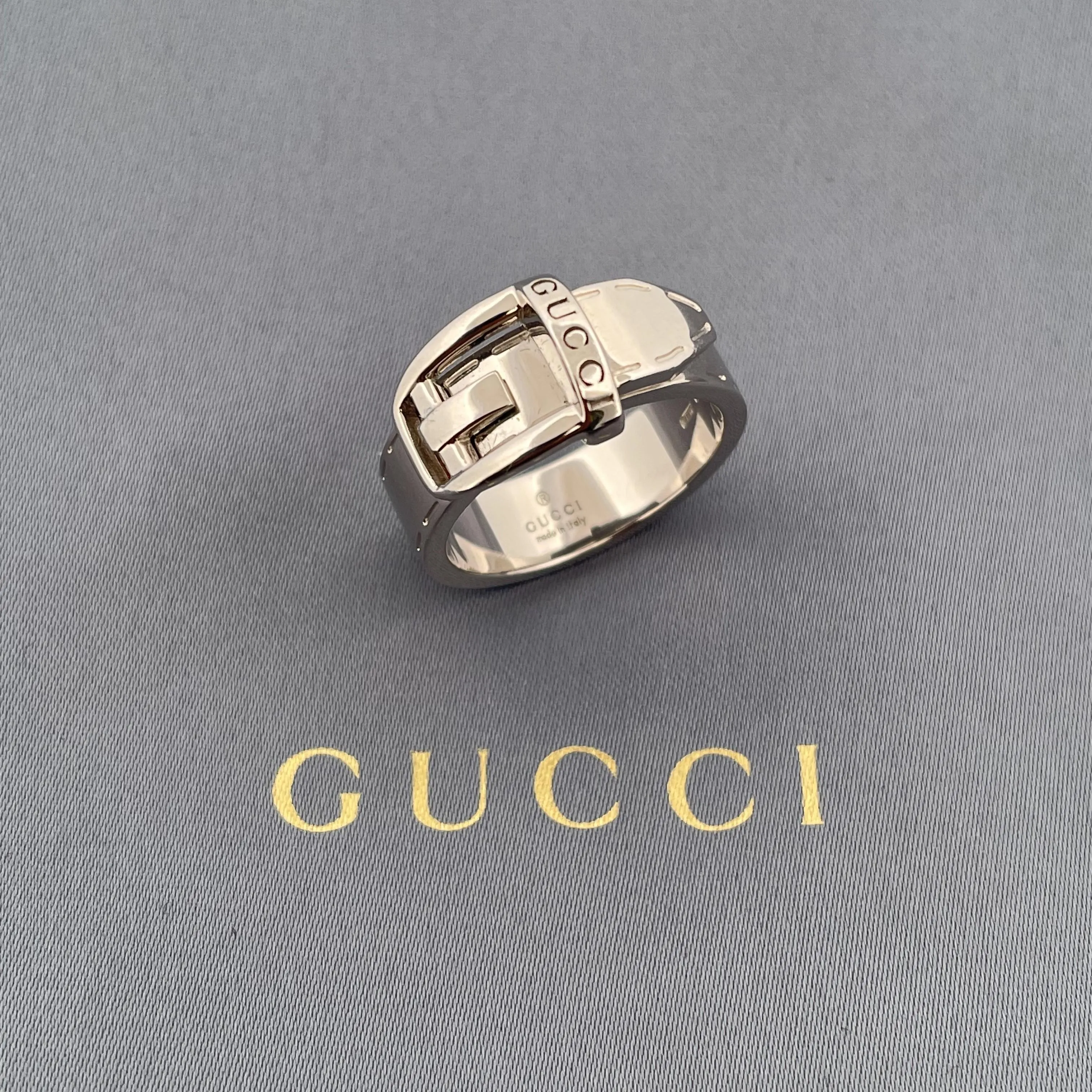 Luxurious Designer Gucci Belt Ring in 18K White Gold