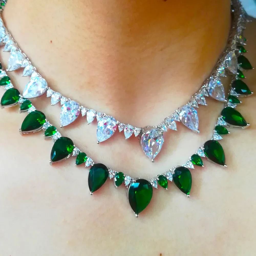 Luxury Exquisite Trendy Shiny Green Clear Necklace Bracelet Jewelry for Women Girl