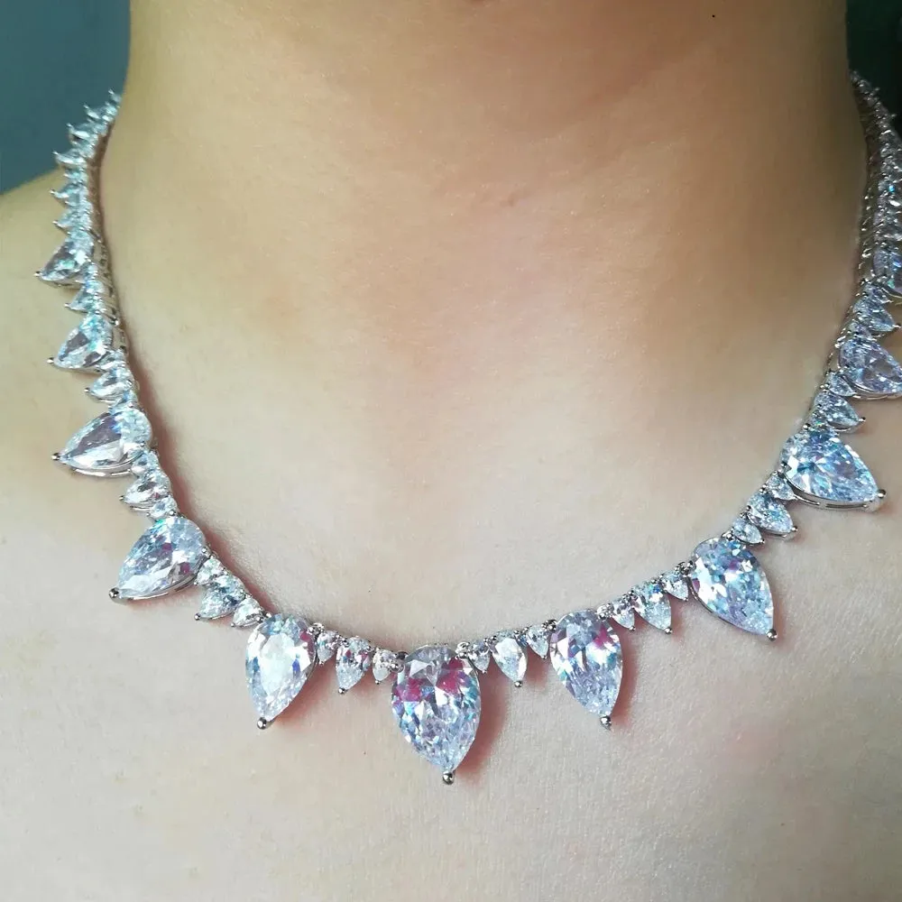 Luxury Exquisite Trendy Shiny Green Clear Necklace Bracelet Jewelry for Women Girl