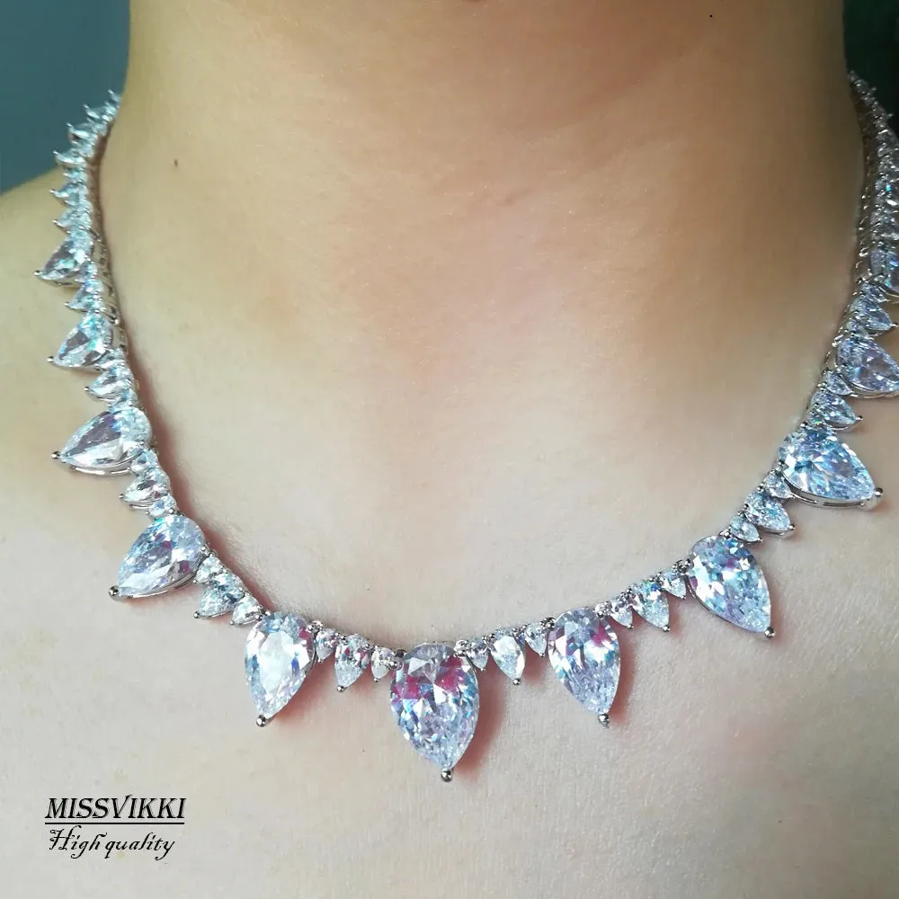 Luxury Exquisite Trendy Shiny Green Clear Necklace Bracelet Jewelry for Women Girl