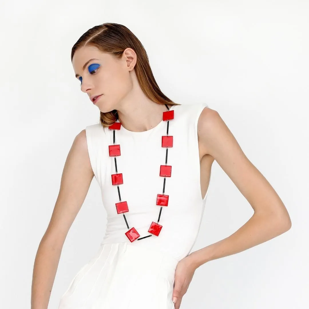 Mondrian - long necklace with enamel