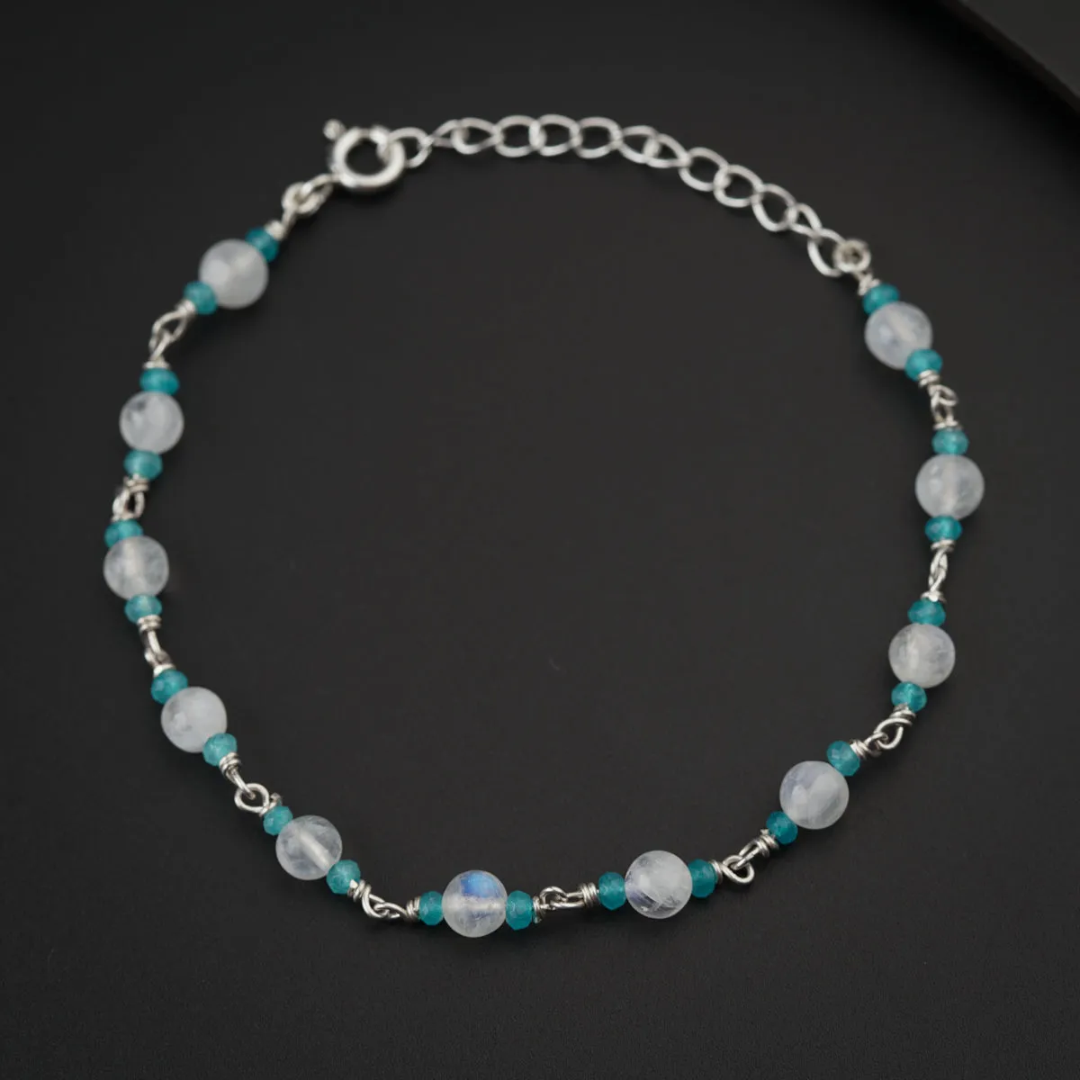 Moonstone and Jade Silver Bracelet