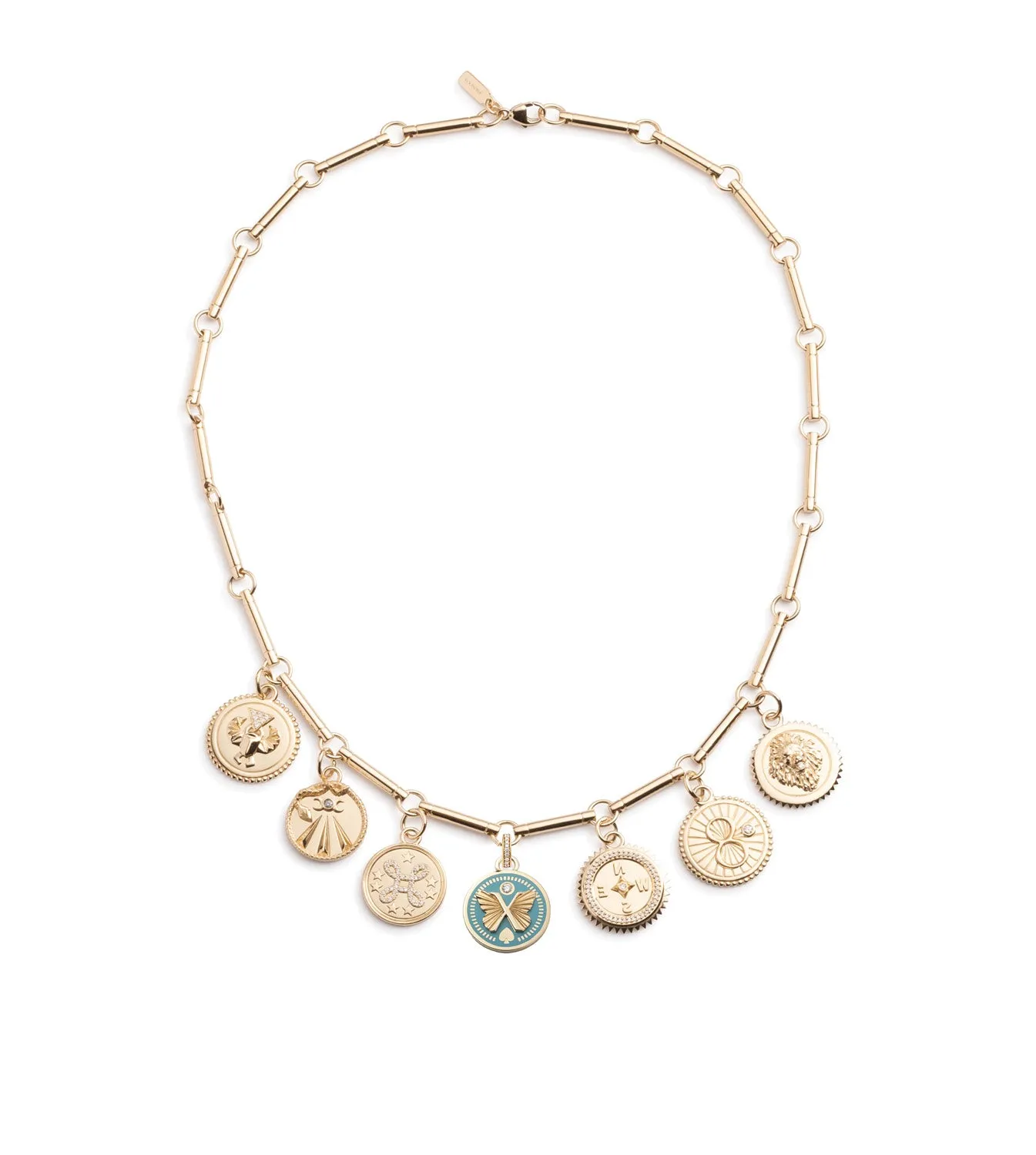 Multi-Tenet Story Yellow Gold Element Chain Choker Aqua