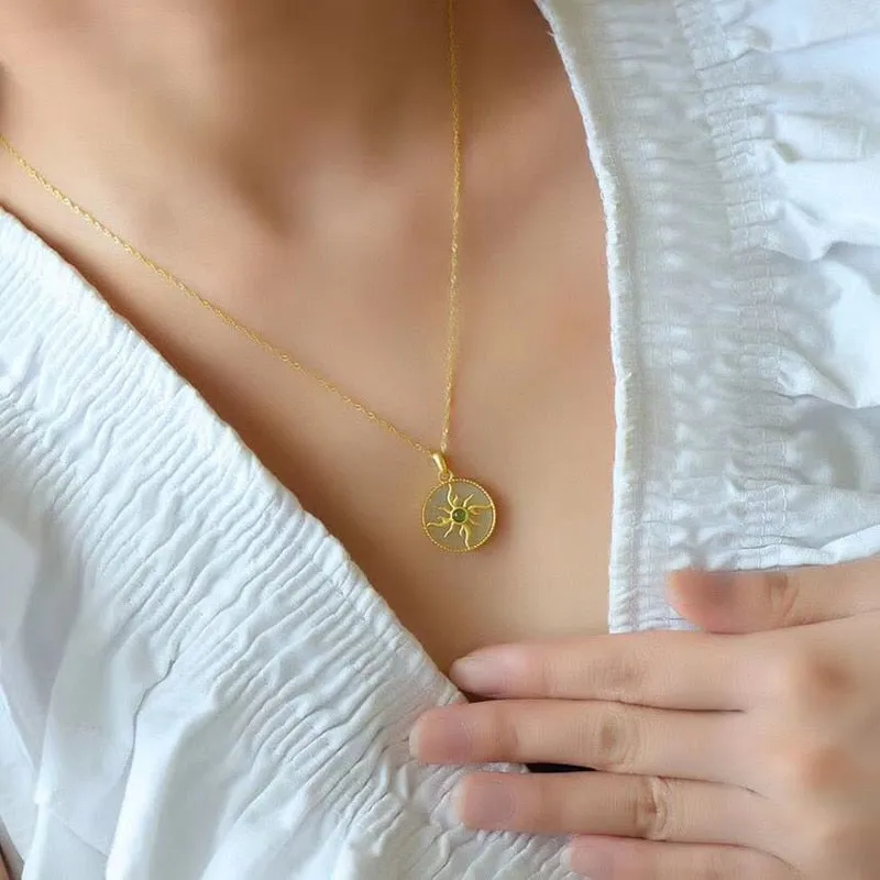 Natural Hetian White Jade Round Sun Flower Pendant