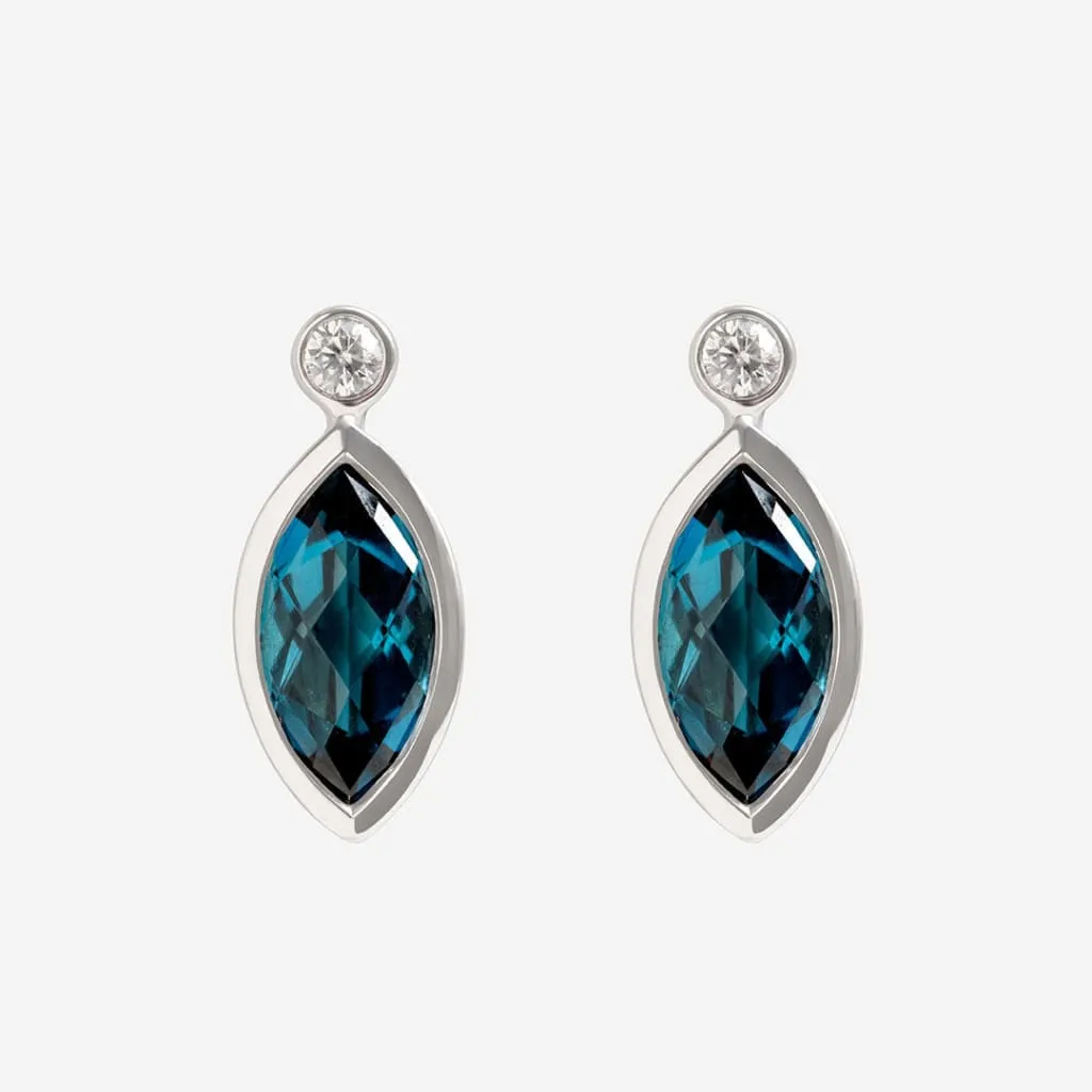 Navette | 9ct Gold London Blue Topaz Earrings