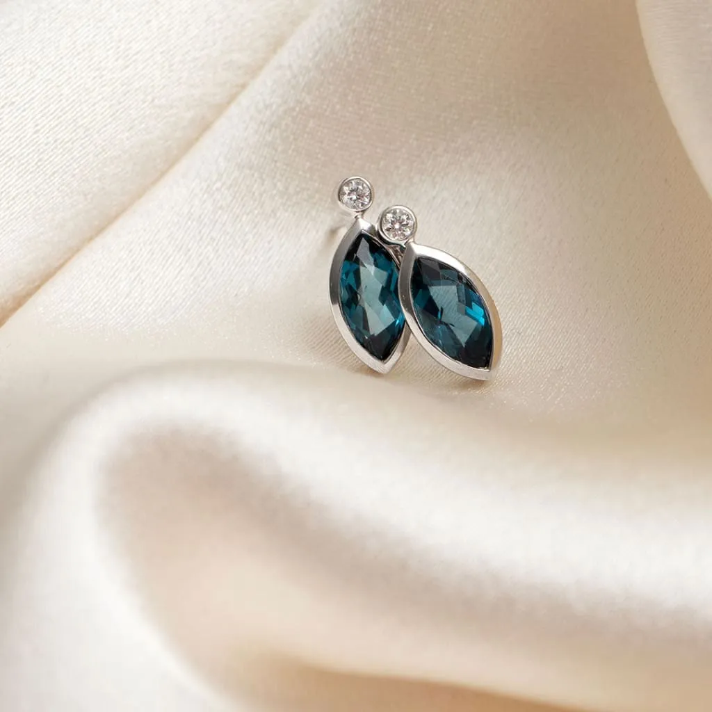 Navette | 9ct Gold London Blue Topaz Earrings