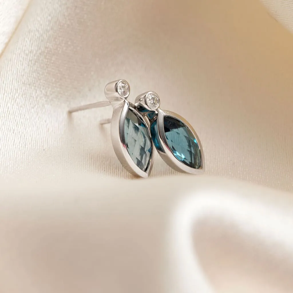Navette | 9ct Gold London Blue Topaz Earrings