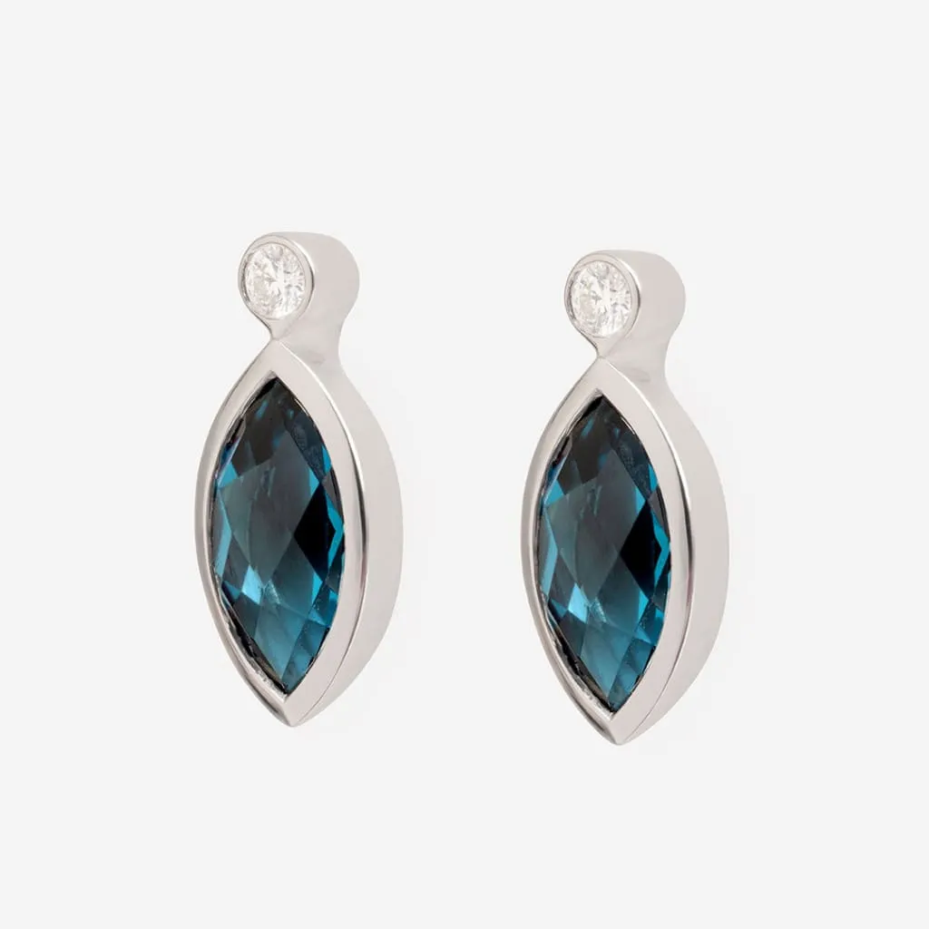 Navette | 9ct Gold London Blue Topaz Earrings