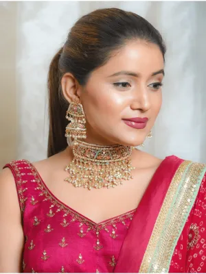 Navratan Jadau Choker with Earrings (Necklace and Earrings Set)