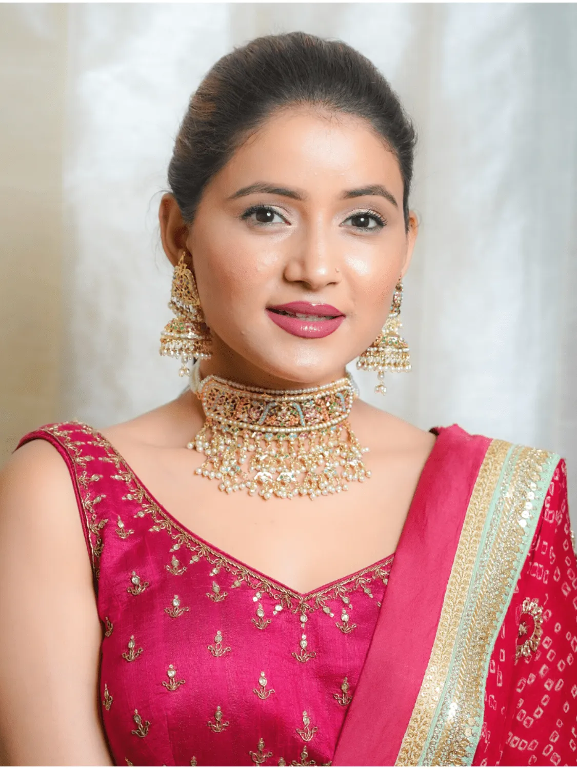 Navratan Jadau Choker with Earrings (Necklace and Earrings Set)