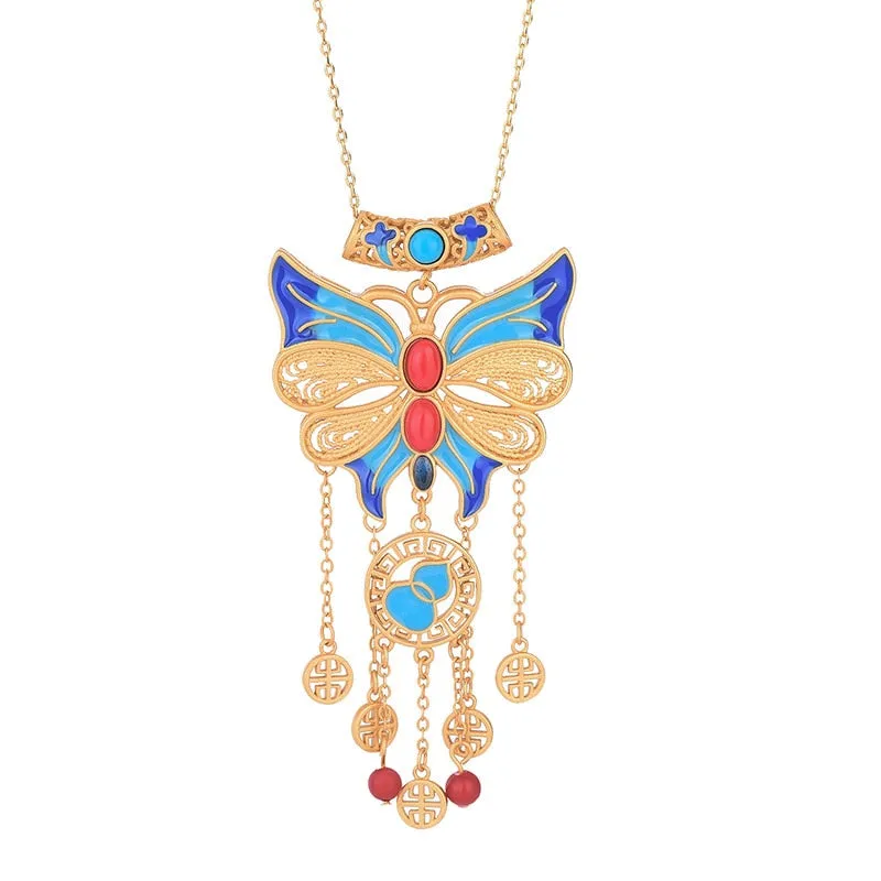 New in exquisite enamel craft bow tassel vintage necklace pendant