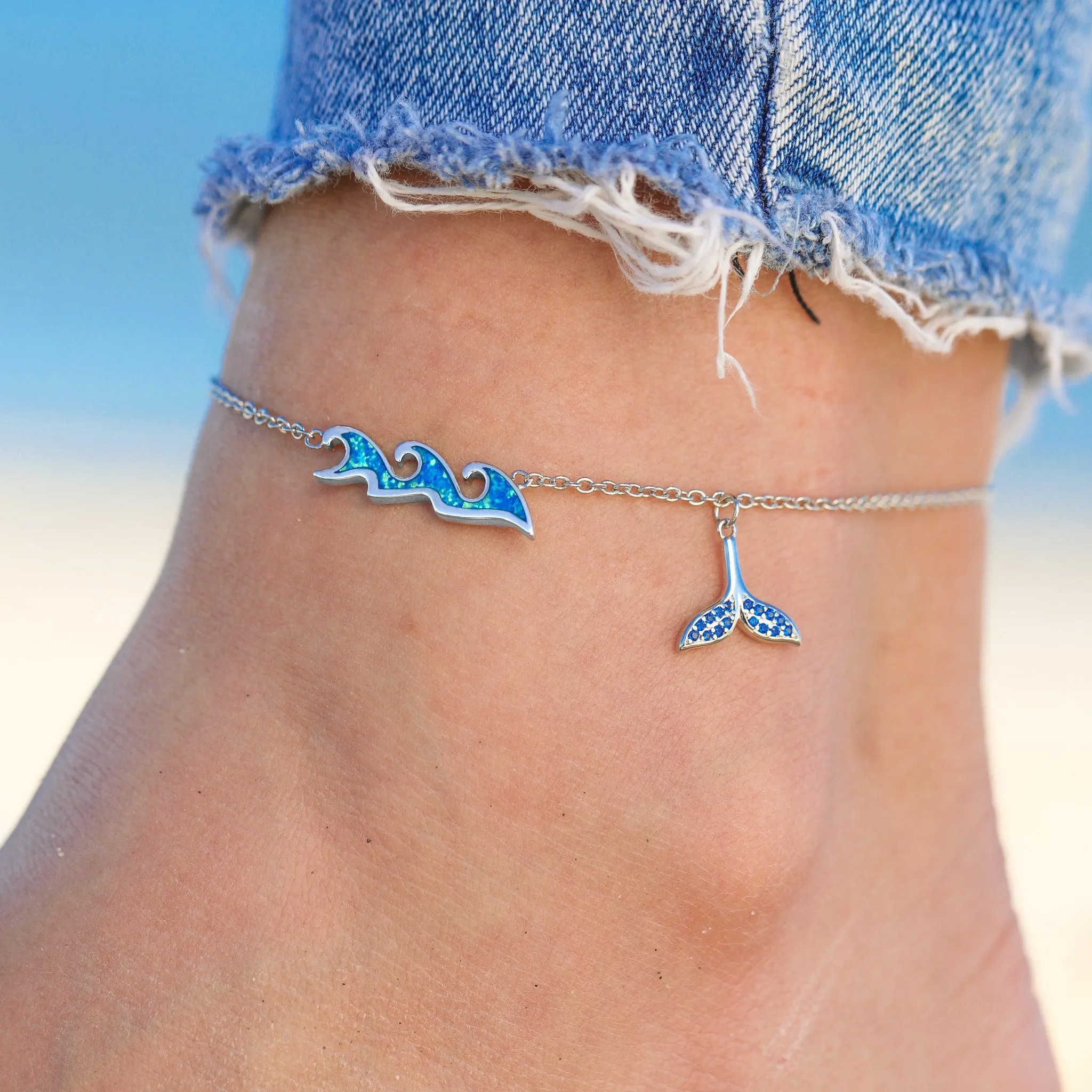 Opal Whale Tail Anklet