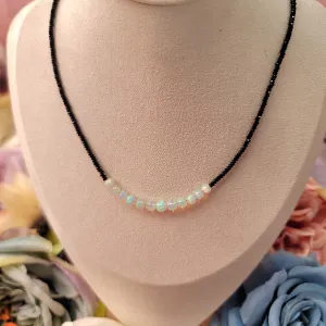 Opal With Black Spinel Micro Faceted Necklace