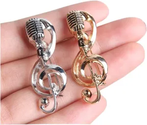 Opexicos 2Pcs Silver Gold Color Alloy Microphone Music Note Brooches for Men and Women Gift