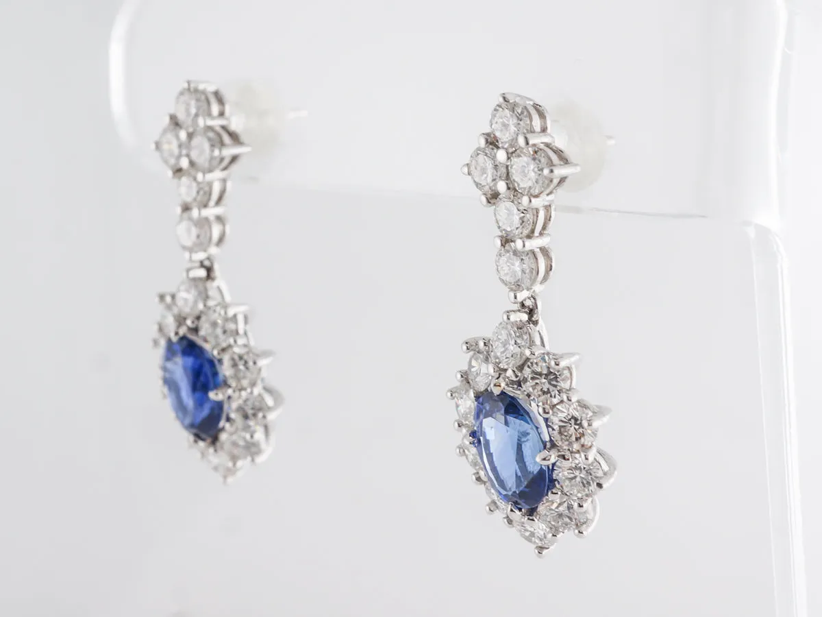 Oval Sapphire w/ Round Diamond Cluster Earrings