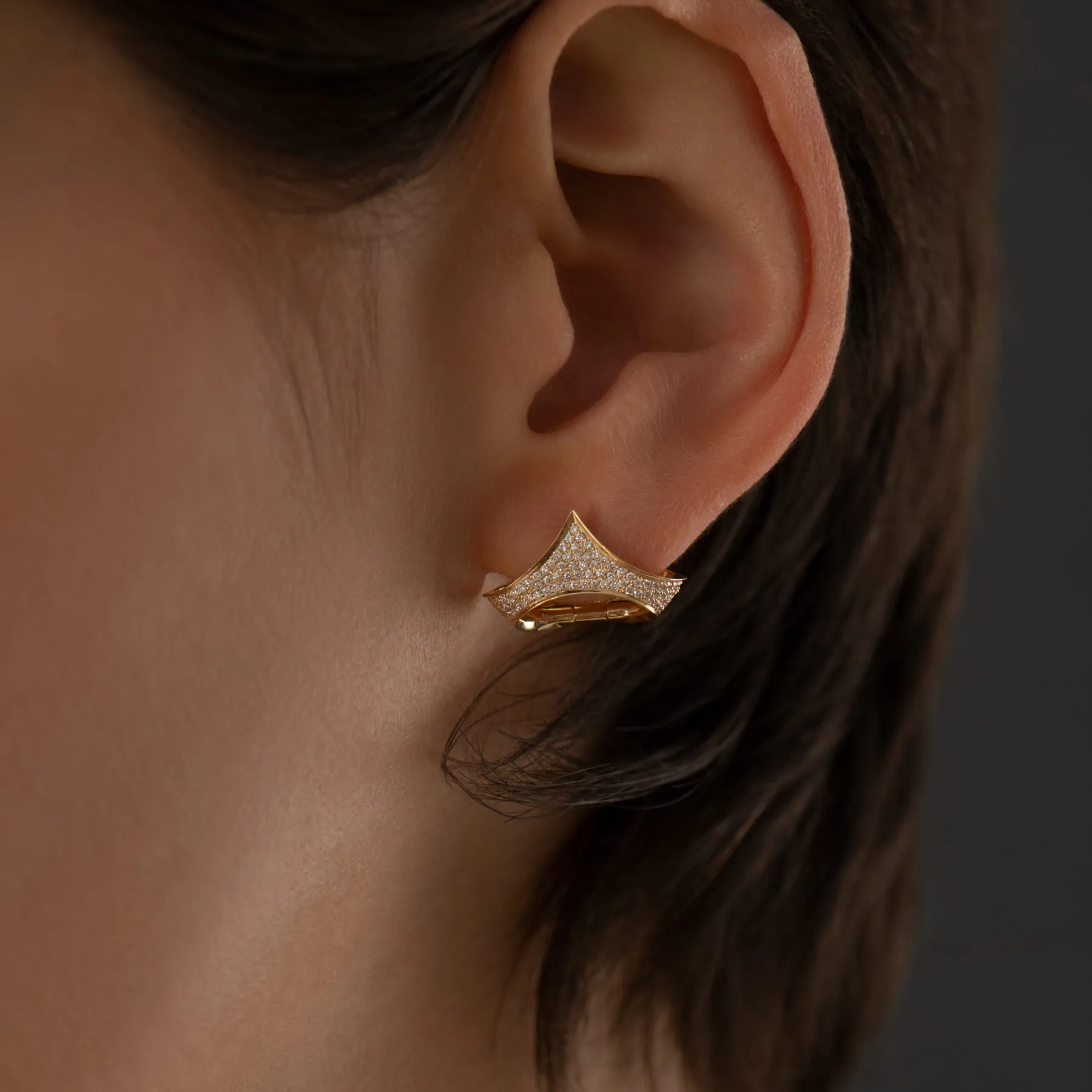 Pave Diamond Tiara Huggie Earrings
