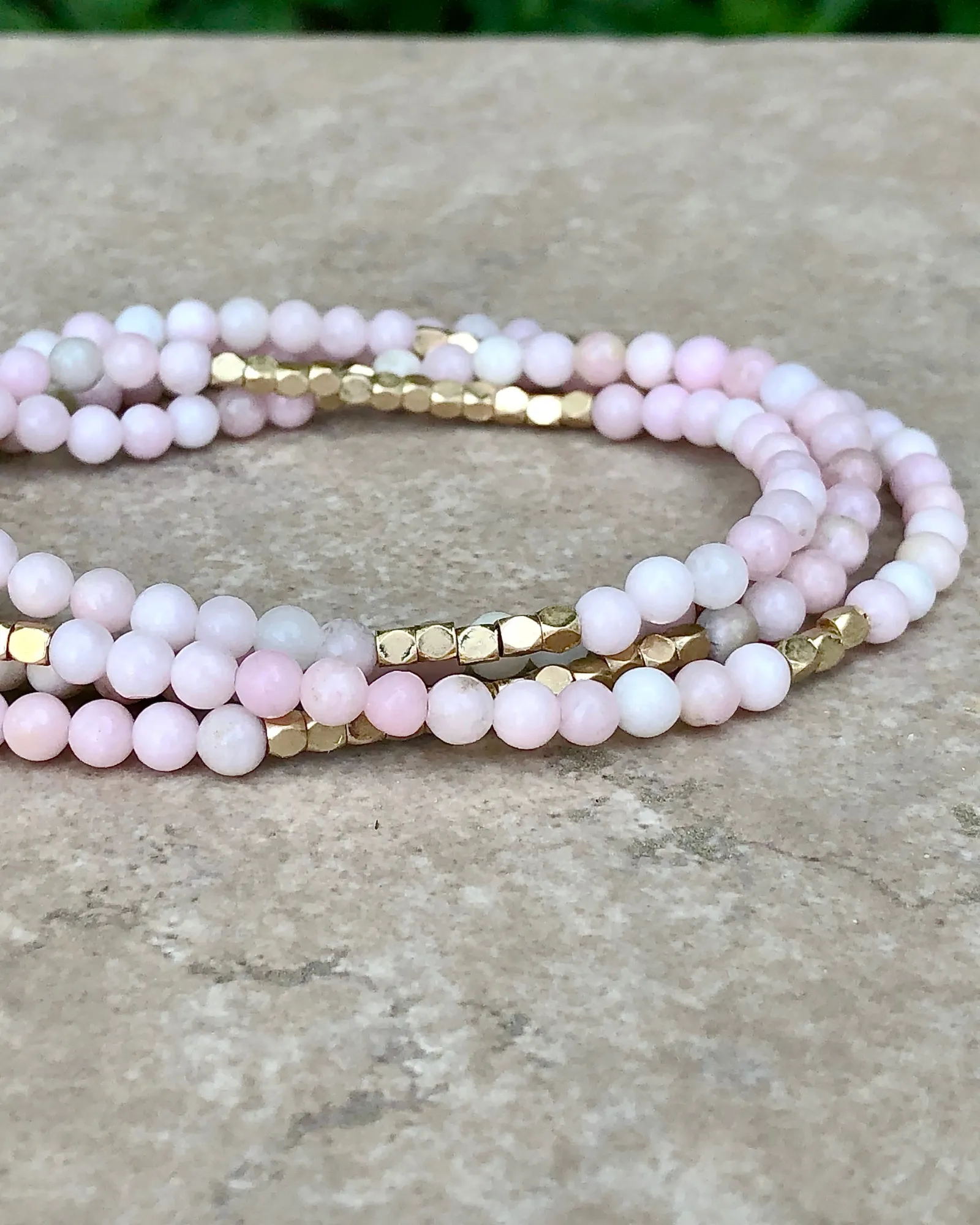 Pink Opal With Gold Accents Gemstone Wrap