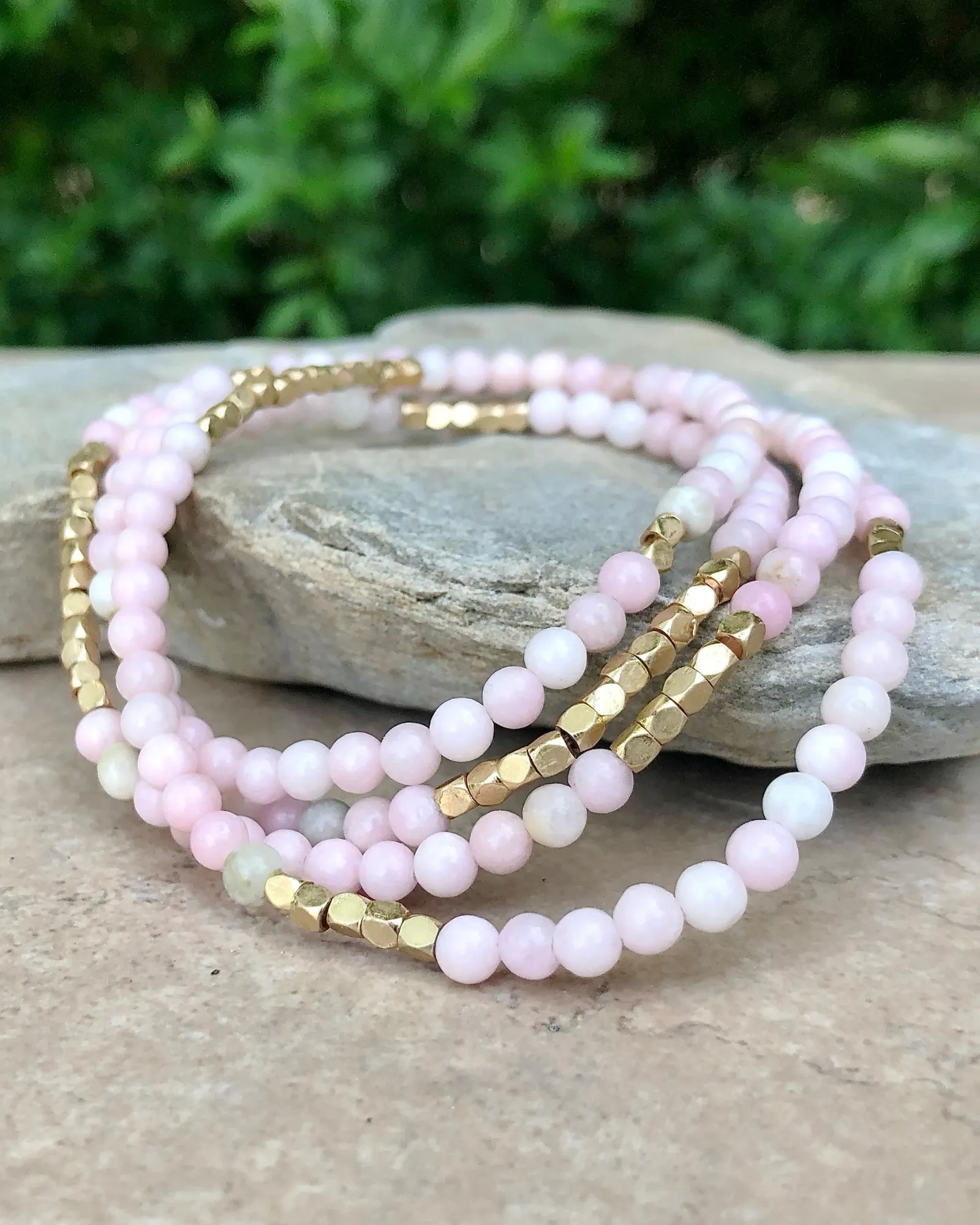 Pink Opal With Gold Accents Gemstone Wrap