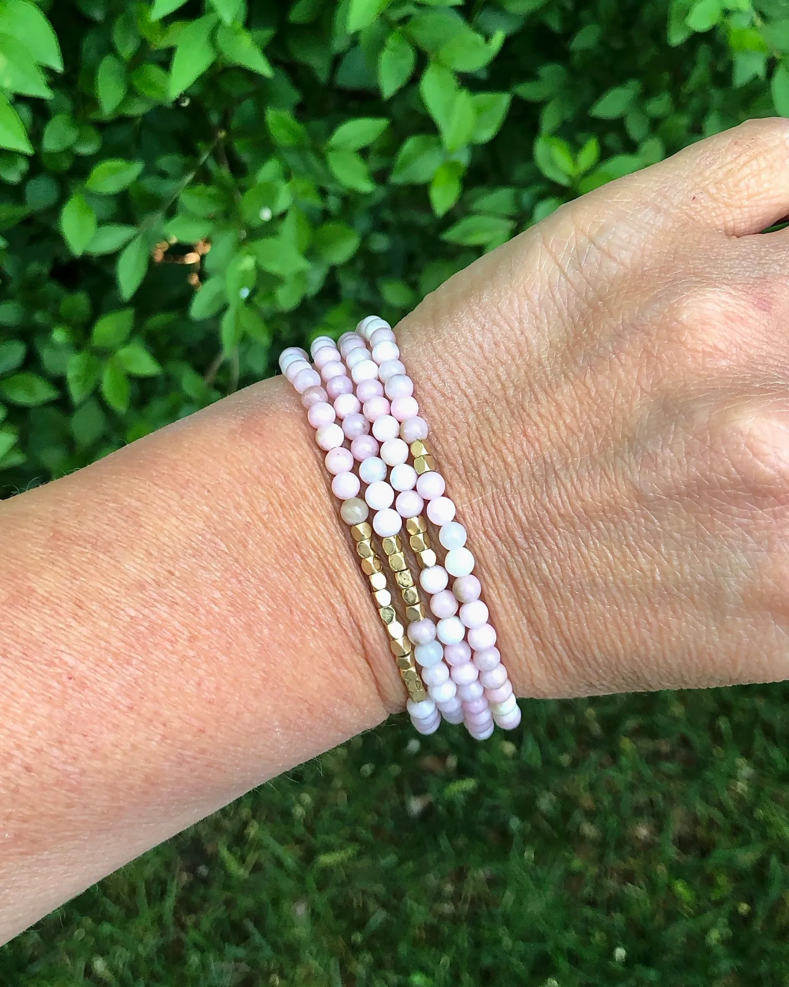 Pink Opal With Gold Accents Gemstone Wrap
