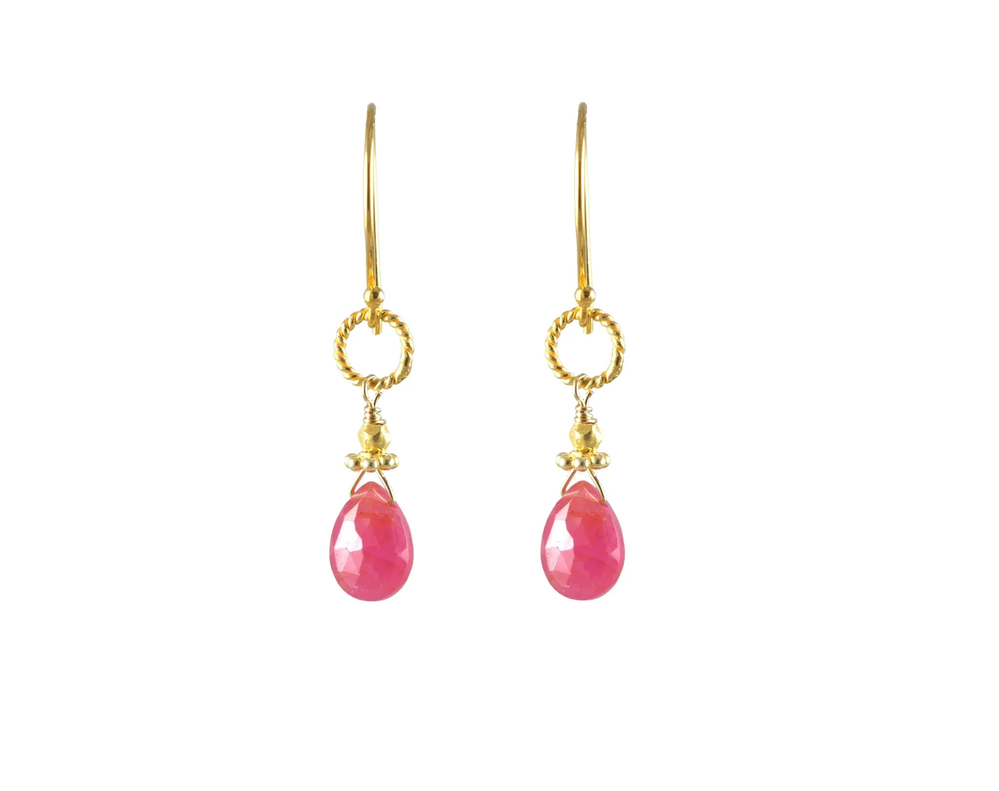 Pink Sapphire Gold Rope Link Earrings