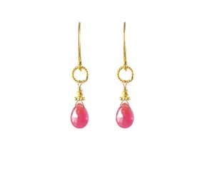 Pink Sapphire Gold Rope Link Earrings