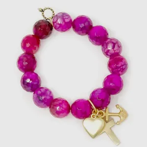 Powerbeads By Jen Faceted Azalea Agate with Faith, Hope & Love
