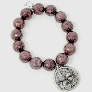 Powerbeads By Jen Faceted Hot Cocoa Jasper with Large Antiqued Silver Butterfly