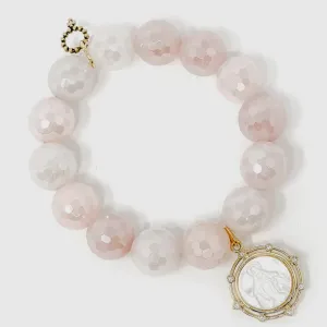 Powerbeads By Jen Faceted Iridescent Rose Quartz with Mother of Pearl Blessed Mother