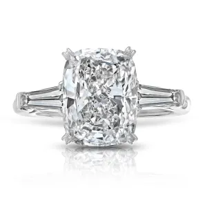 Princess Cut Diamond Ring with Tapered Baguettes, 5 CT