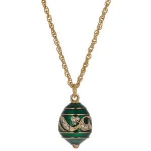 Regal Currents: Green Enameled Wave Royal Egg Necklace, 20 Inches