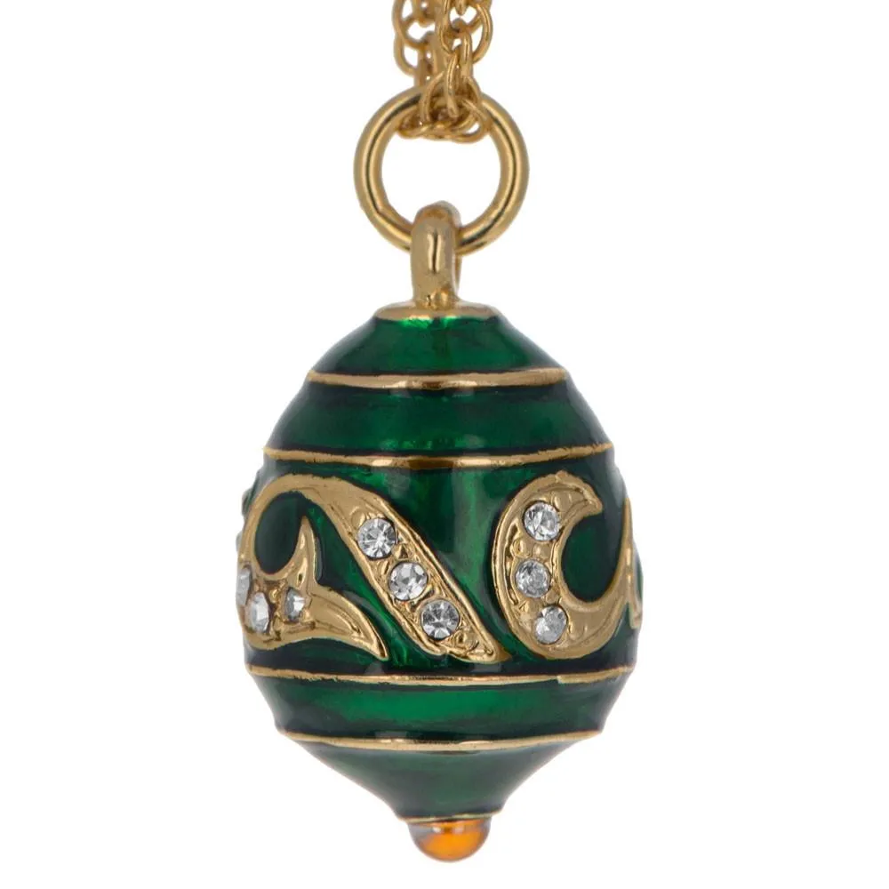Regal Currents: Green Enameled Wave Royal Egg Necklace, 20 Inches