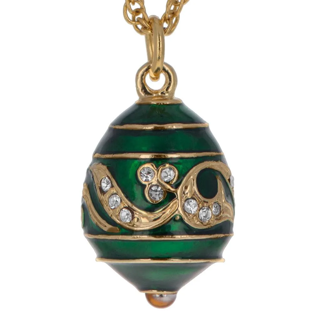 Regal Currents: Green Enameled Wave Royal Egg Necklace, 20 Inches