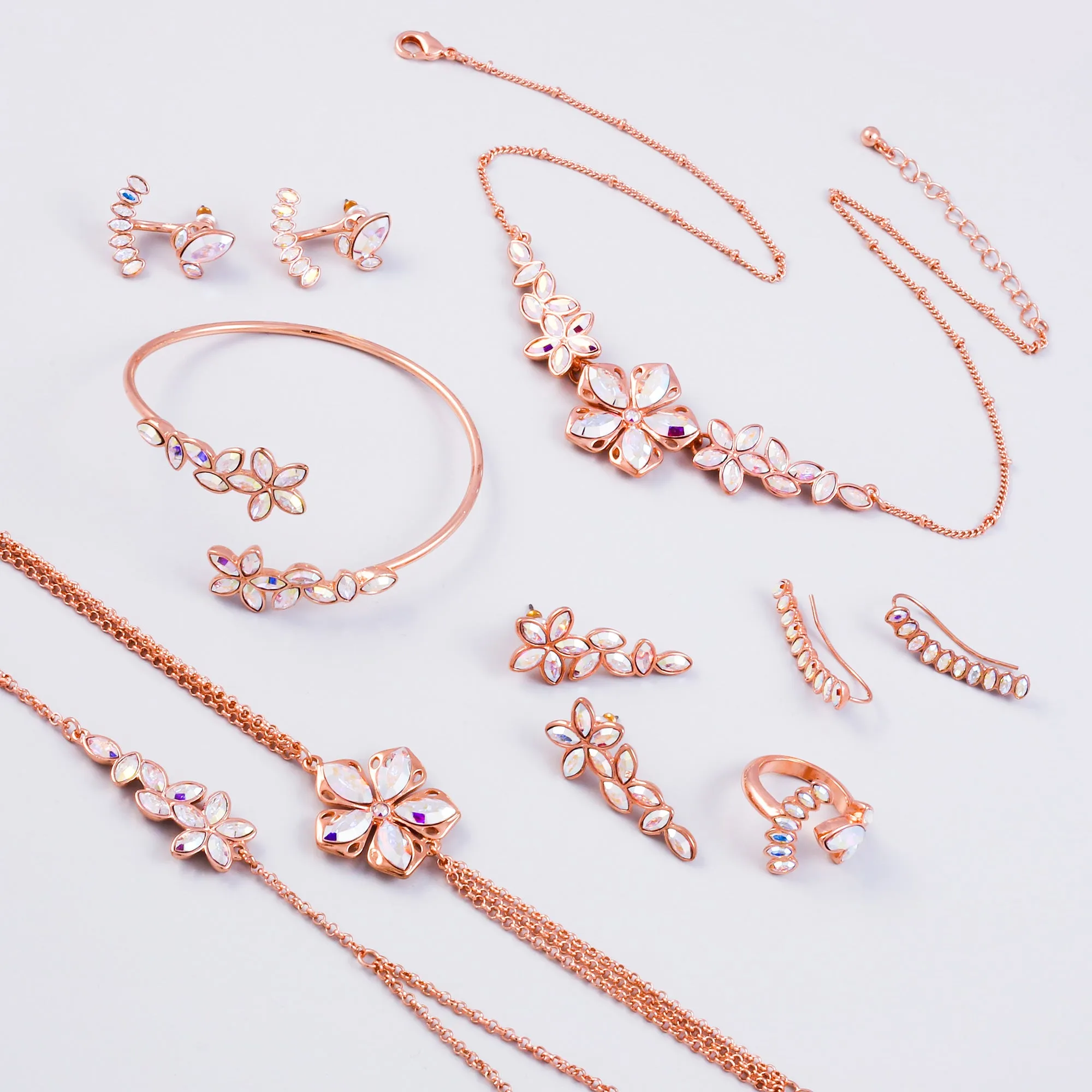 Rose Gold & Crystal AB Cherry Blossom Sakura Collar Necklace
