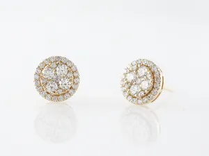 Round Brilliant Diamond Cluster Stud Earrings in 14k Yellow Gold