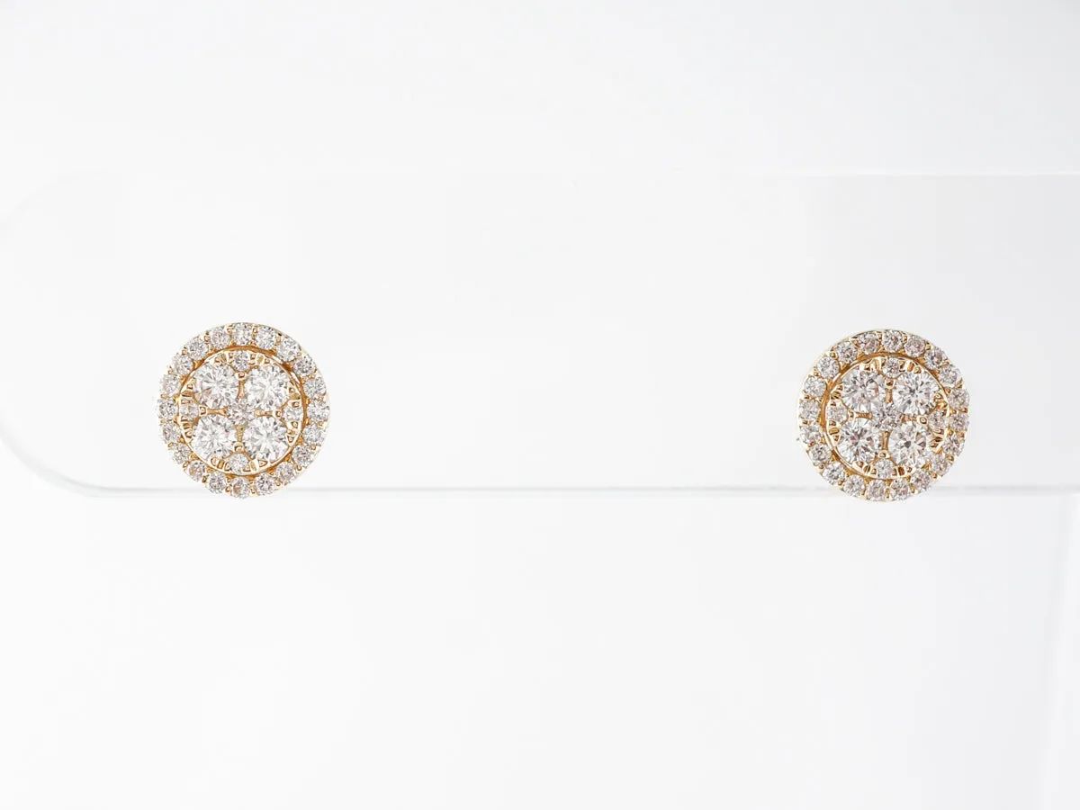 Round Brilliant Diamond Cluster Stud Earrings in 14k Yellow Gold