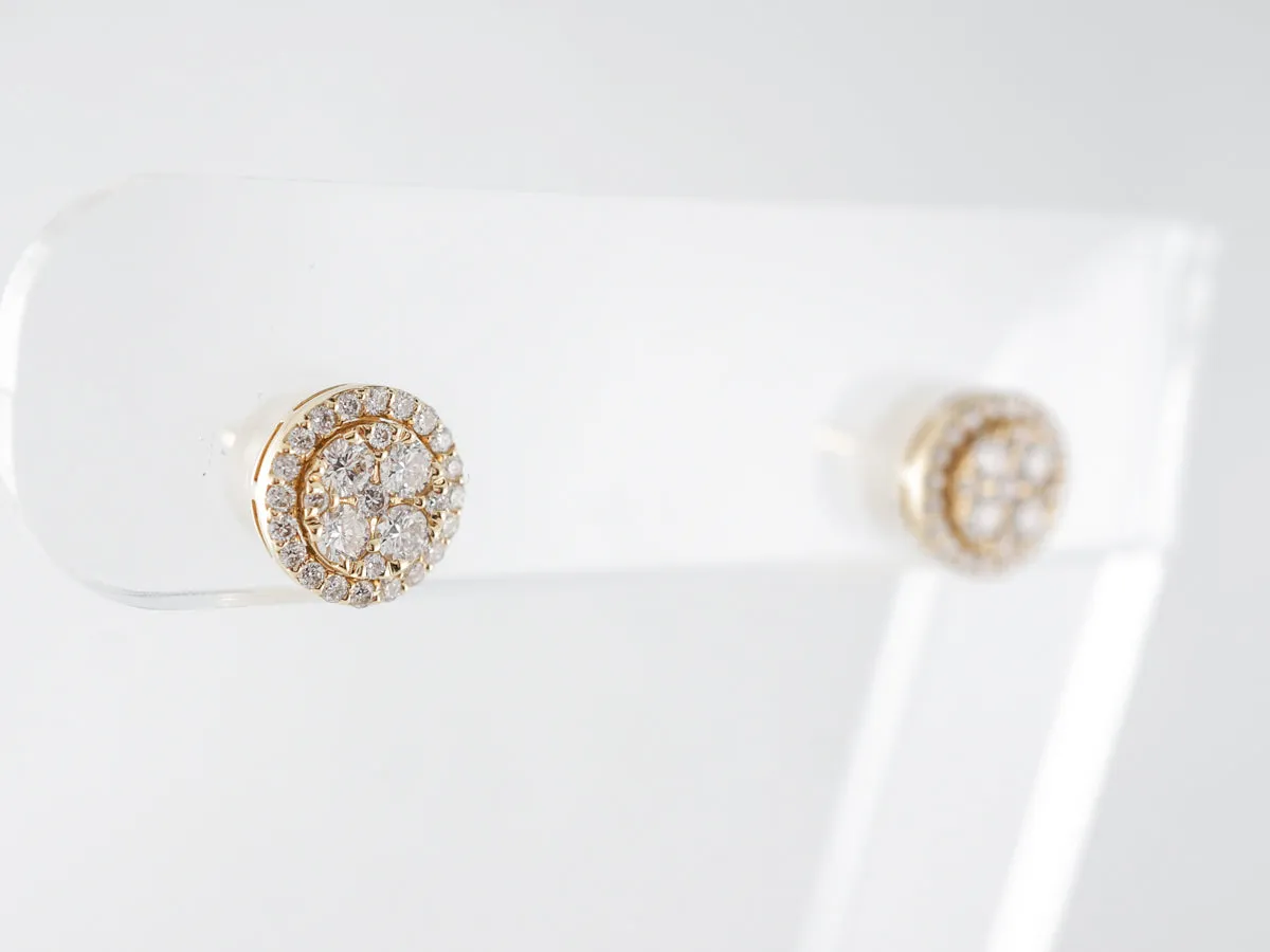 Round Brilliant Diamond Cluster Stud Earrings in 14k Yellow Gold