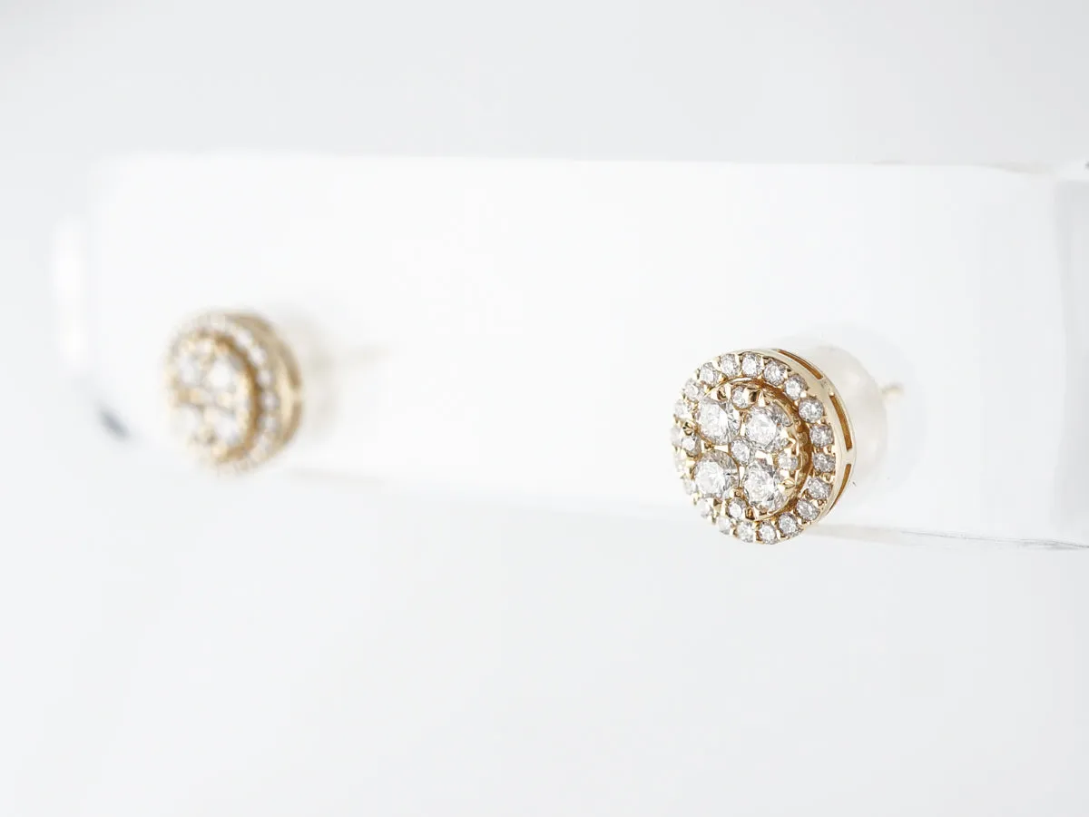 Round Brilliant Diamond Cluster Stud Earrings in 14k Yellow Gold