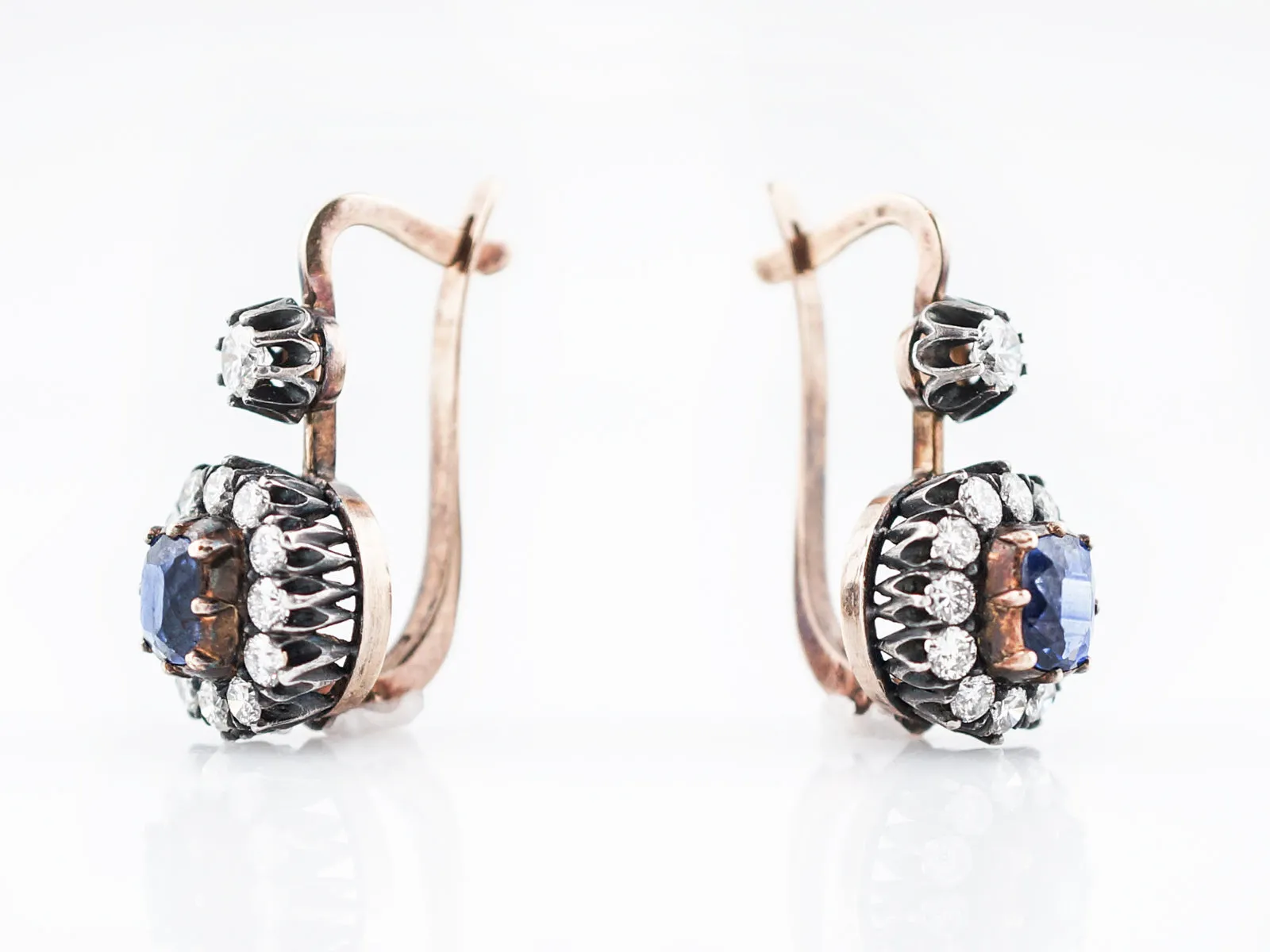 ***RTV***Modern Earrings 1.56 Oval Cut Sapphires & 1.20 Round Brilliant Cut Diamonds in 14k Rose Gold & Sterling Silver