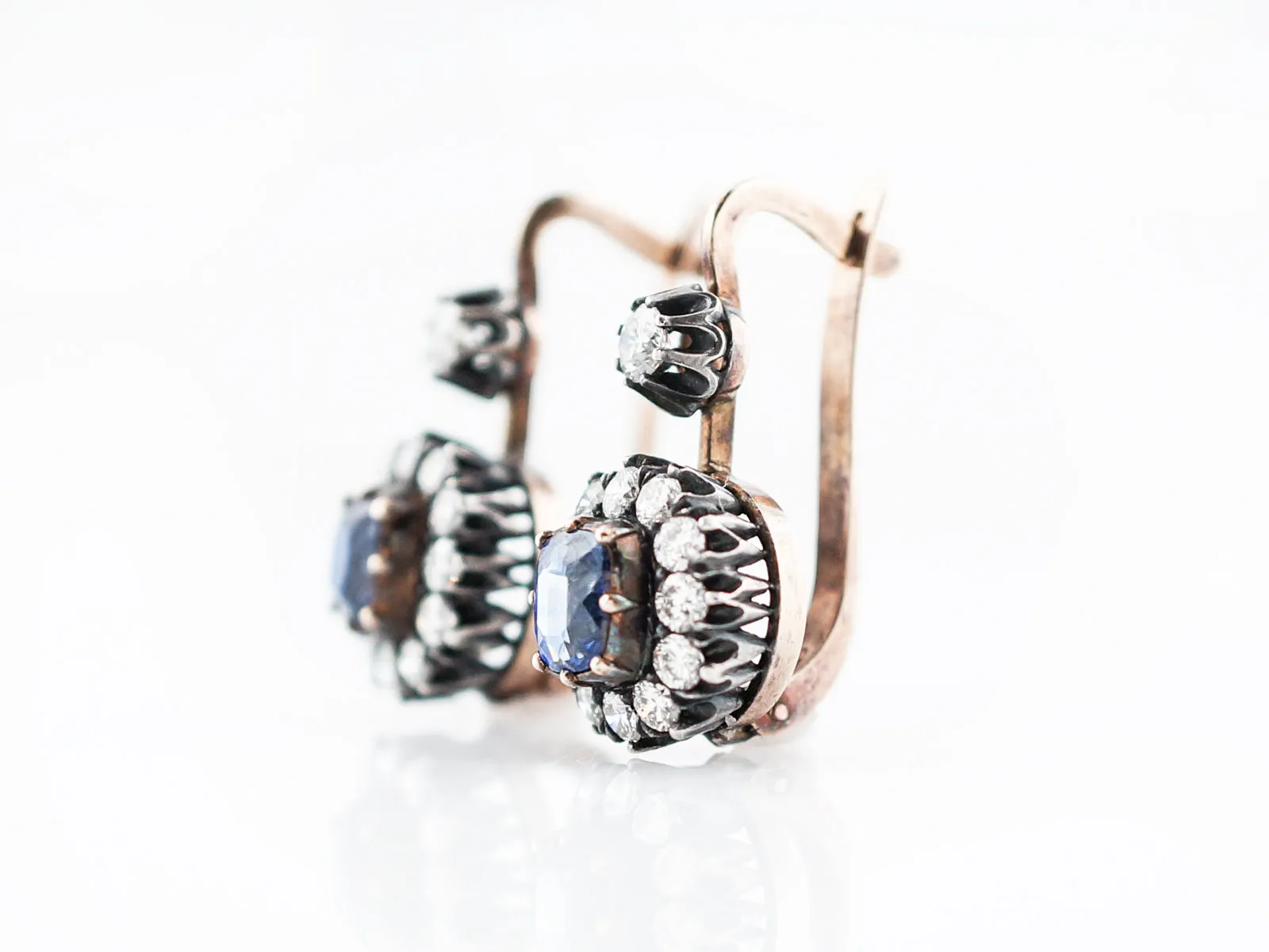 ***RTV***Modern Earrings 1.56 Oval Cut Sapphires & 1.20 Round Brilliant Cut Diamonds in 14k Rose Gold & Sterling Silver
