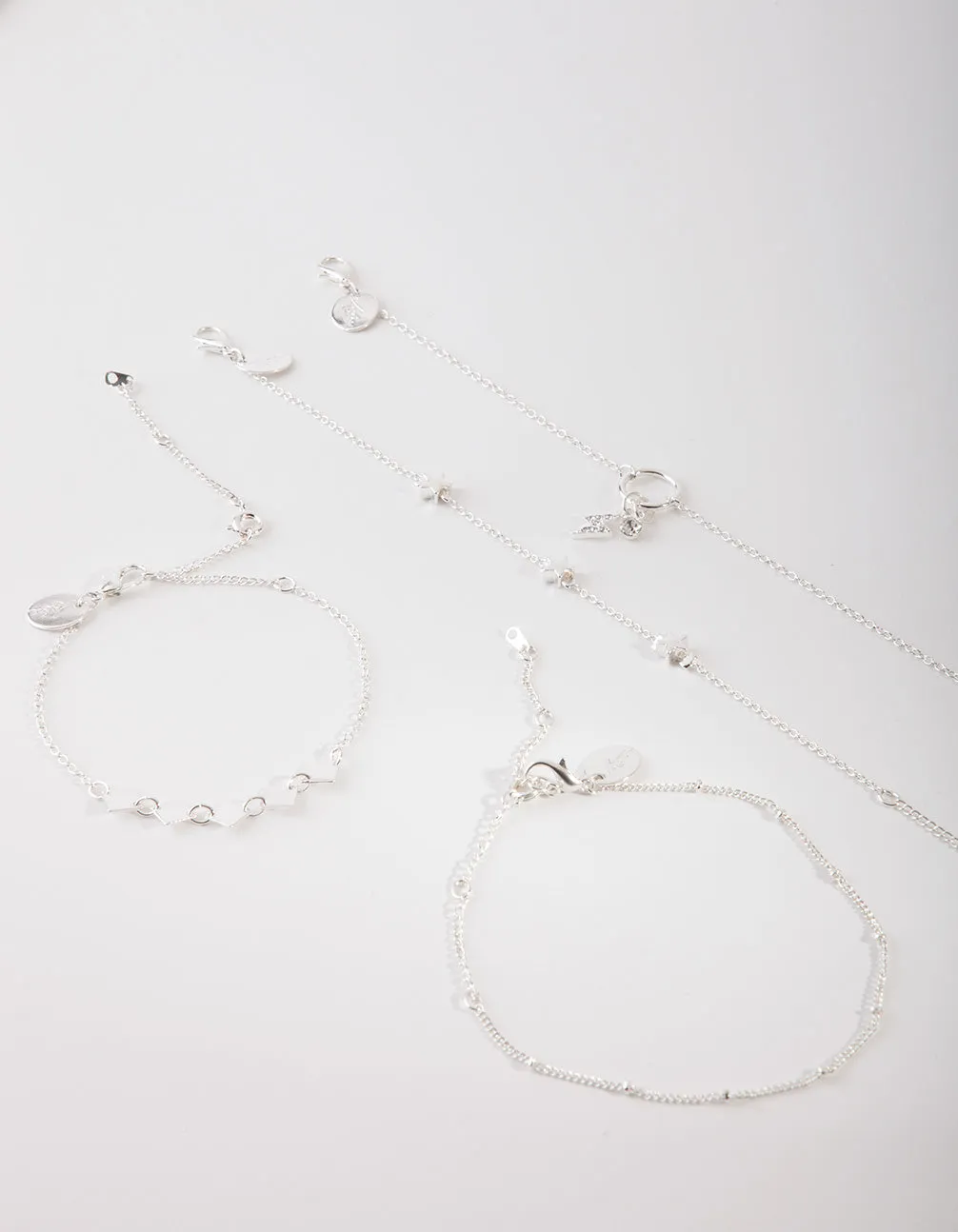 Silver Lightning Bolt Anklet Bracelet 4-Pack