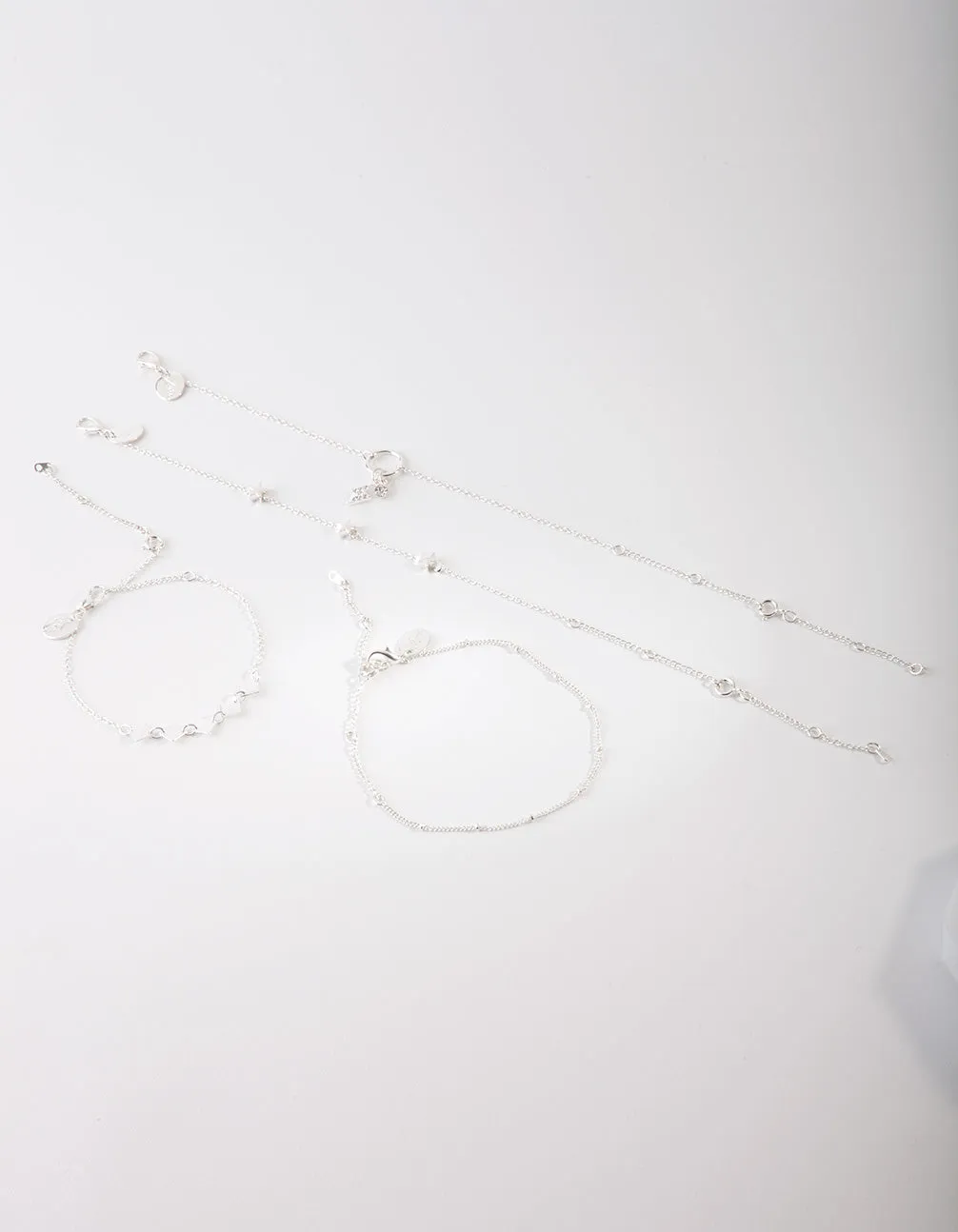 Silver Lightning Bolt Anklet Bracelet 4-Pack