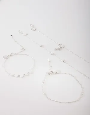 Silver Lightning Bolt Anklet Bracelet 4-Pack