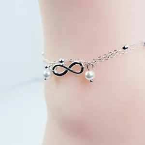 Silver or Gold Infinity Anklet with Pearls