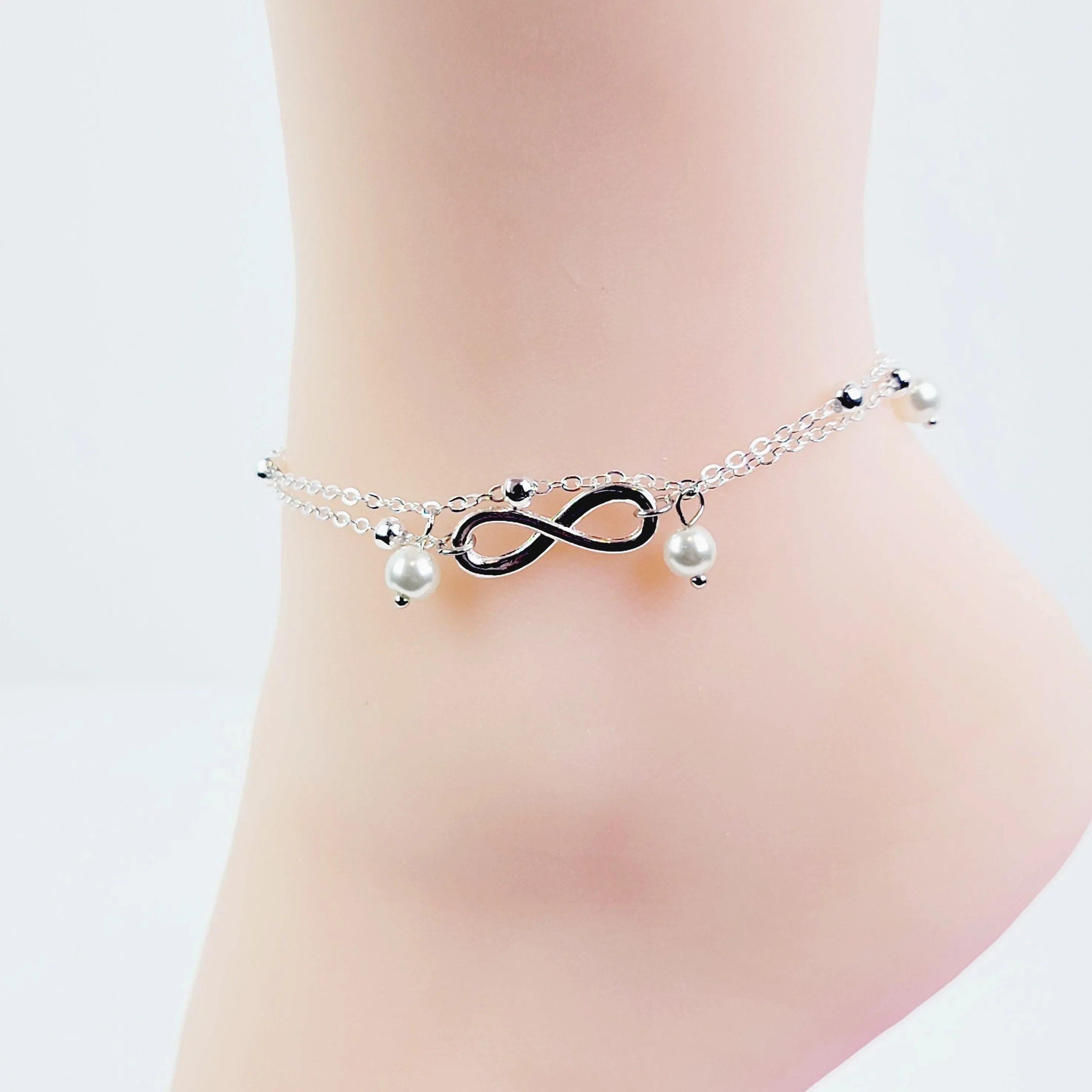 Silver or Gold Infinity Anklet with Pearls