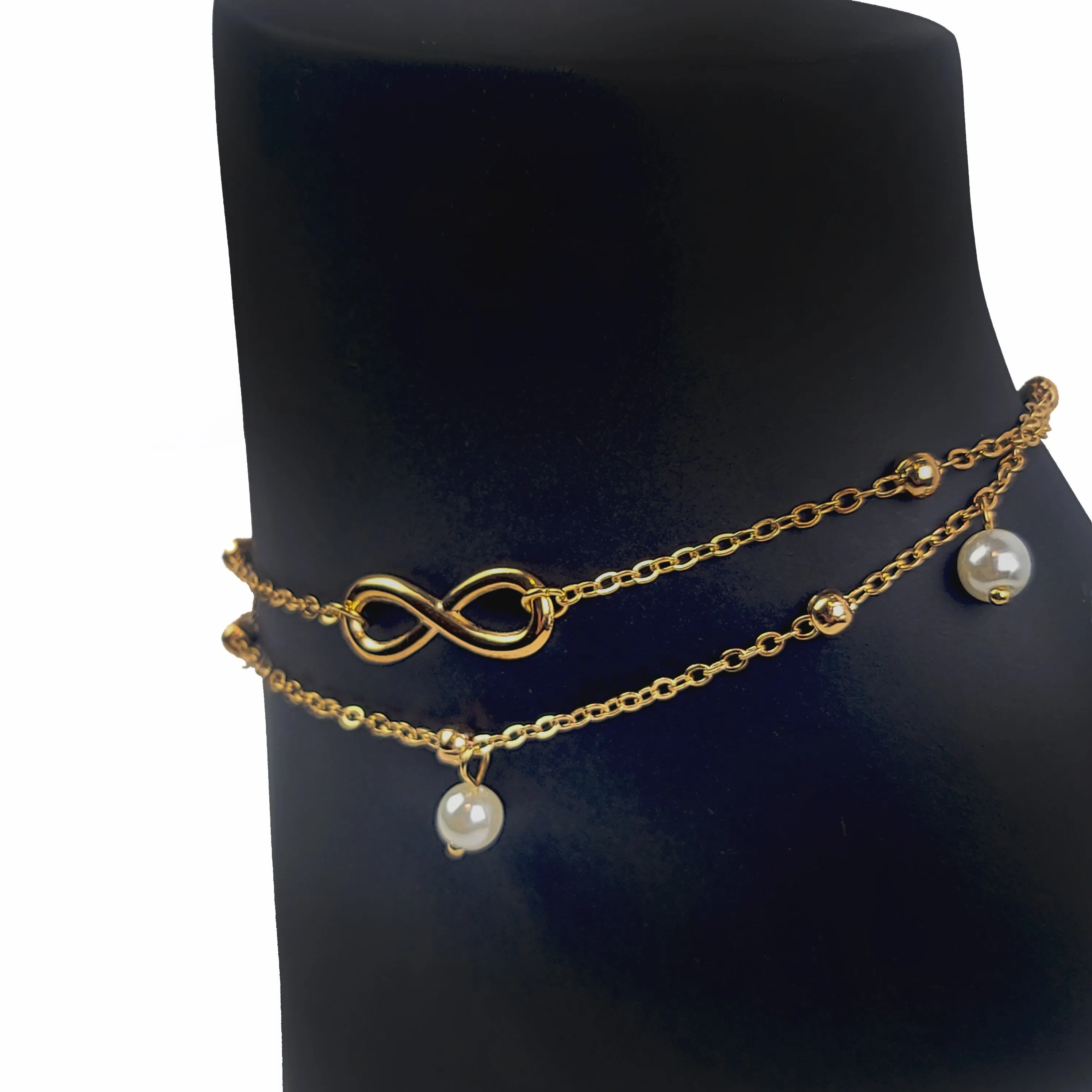 Silver or Gold Infinity Anklet with Pearls