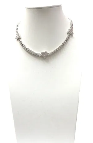 Silver Pave Chain Hearts