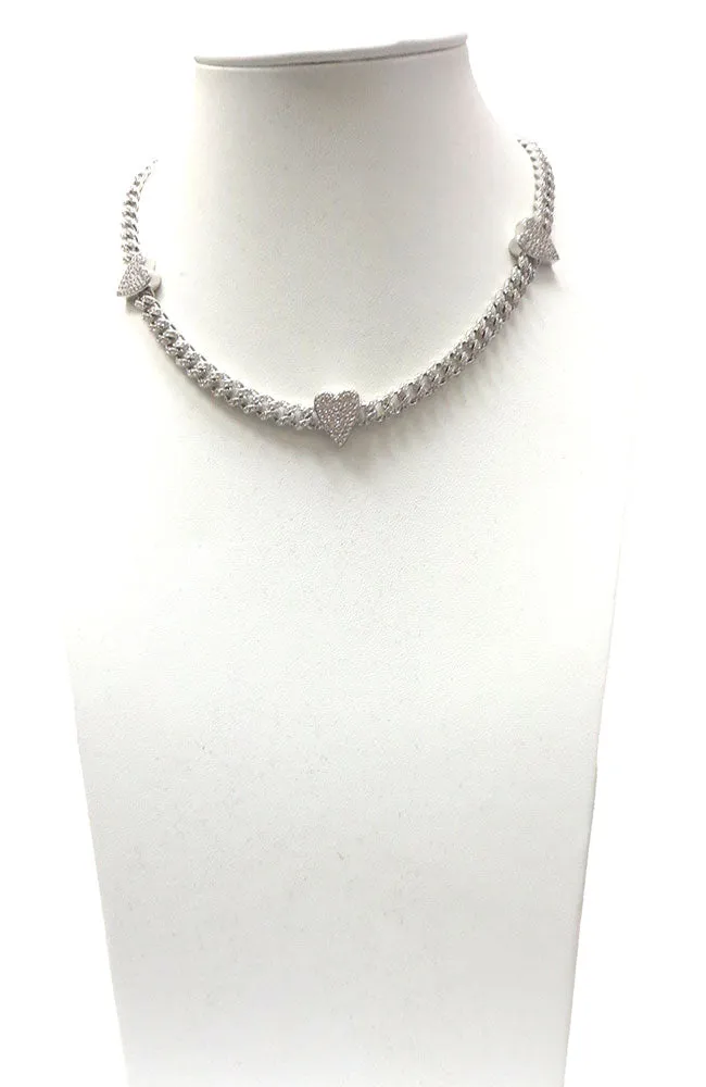 Silver Pave Chain Hearts