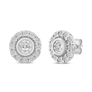 Solitaire Halo Stud Earrings with 1/5ct of Diamonds in Sterling Silver