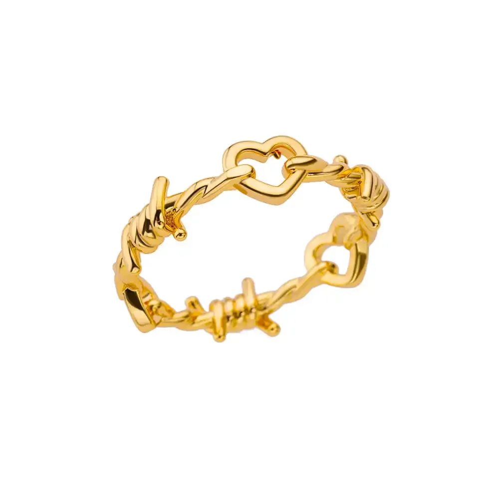 Stainless Steel Heart Rings for Women Vintage Gold Twist Barbed Wire Aesthetic Jewelry Gifts