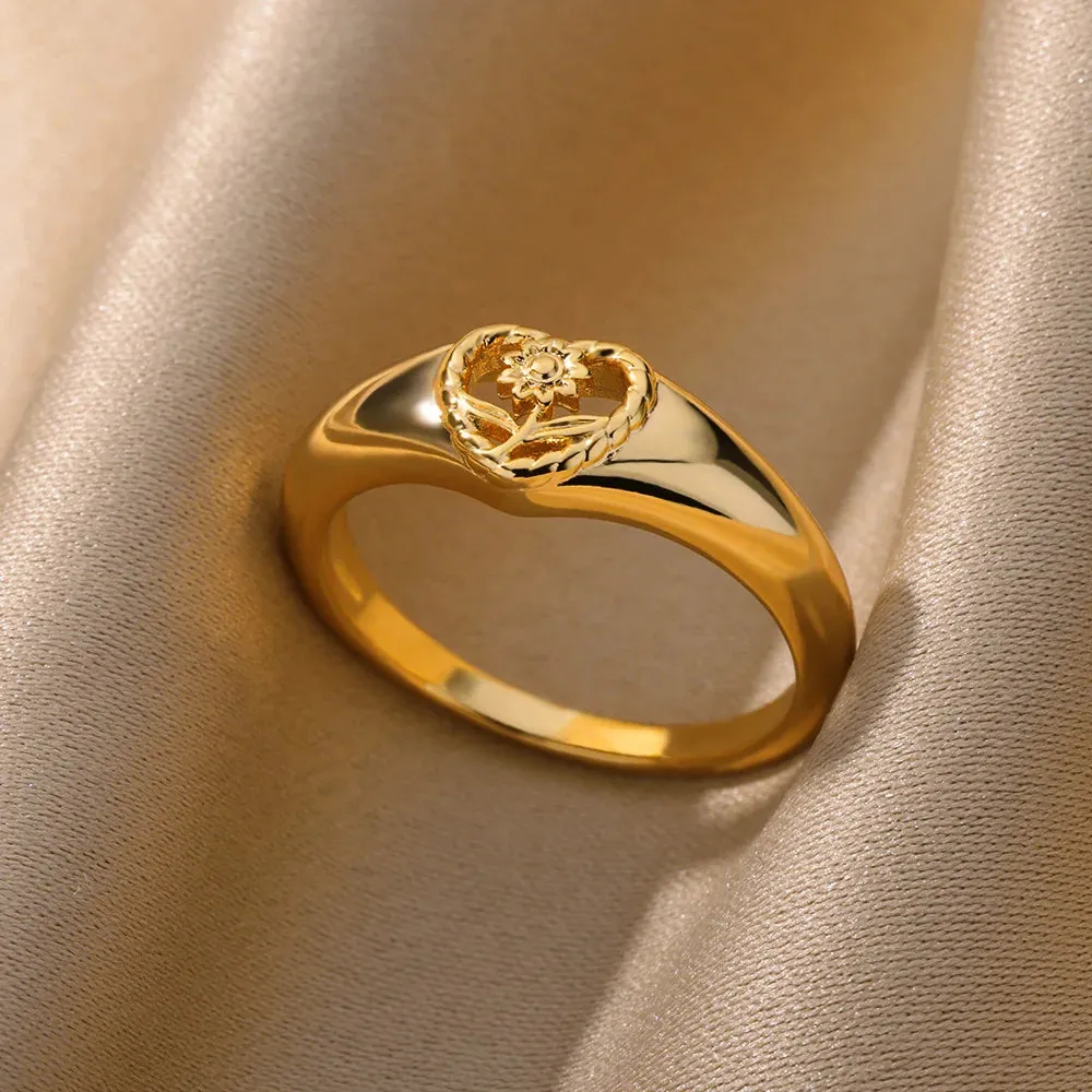 Stainless Steel Heart Rings for Women Vintage Gold Twist Barbed Wire Aesthetic Jewelry Gifts